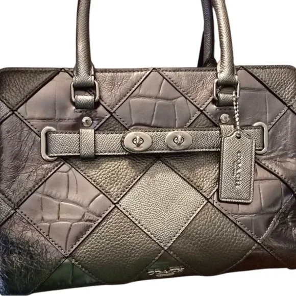 EUC Coach Blake Carryall 25 Gunmetal Patchwork 3 Way Tote Bag